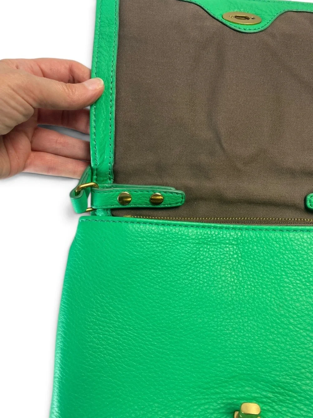 J.Crew Kelly Green Pebbled Leather 3-Way Crossbody Shoulder Bag Clutch Turn Lock